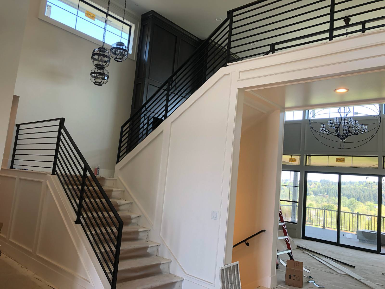 Modern horizontal-bar metal stair railing in a Vancouver, WA area home