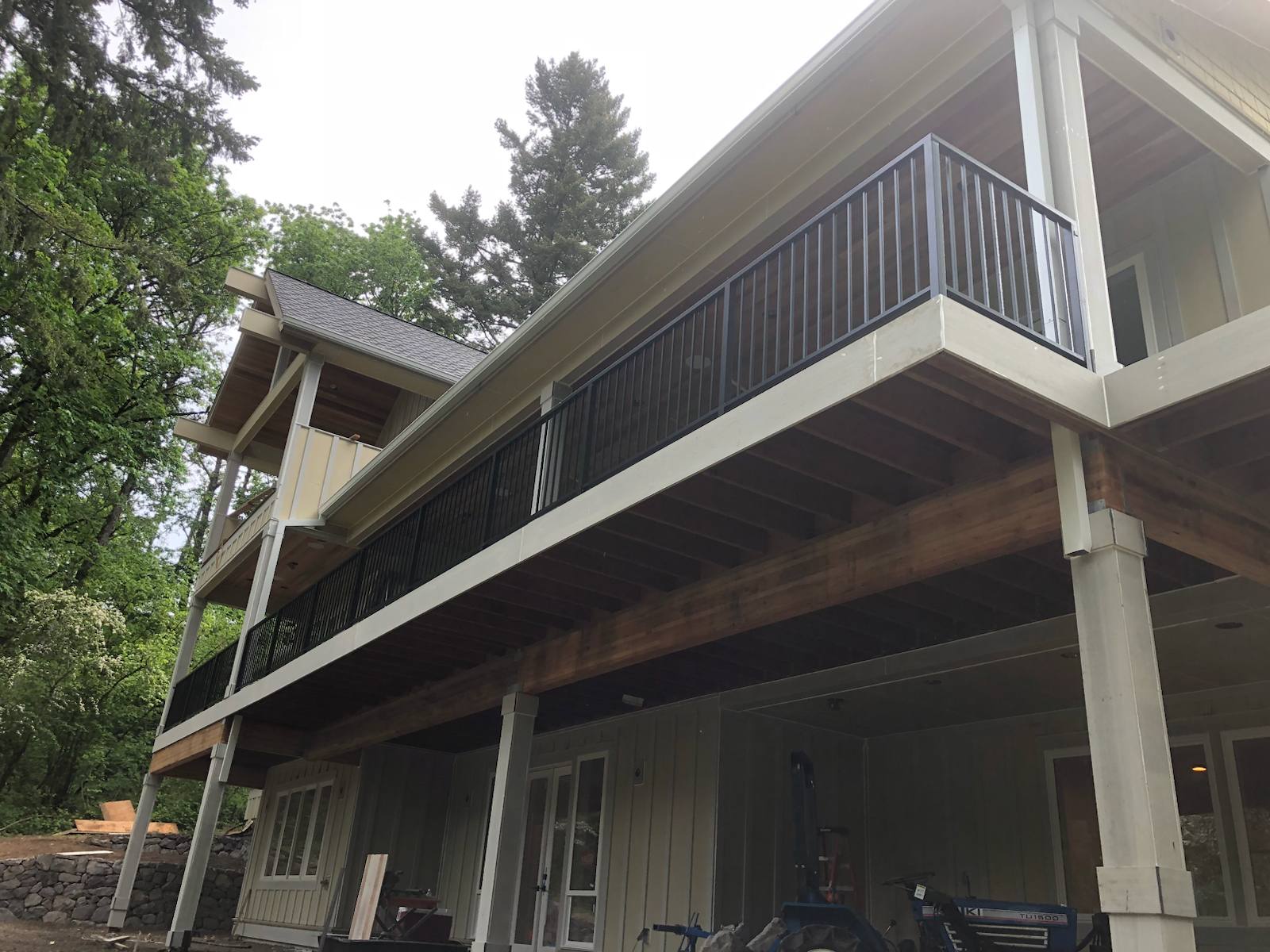 Modern metal deck railing on an elevated deck in a Portland-area home