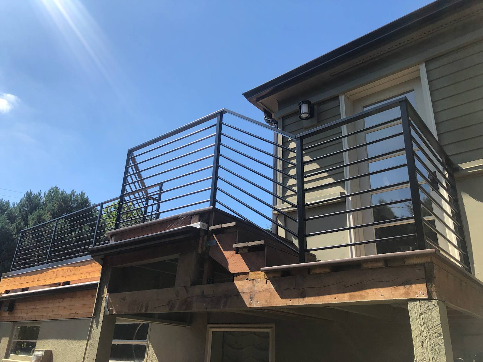 Modern metal deck railing on an elevated deck — Portland, OR