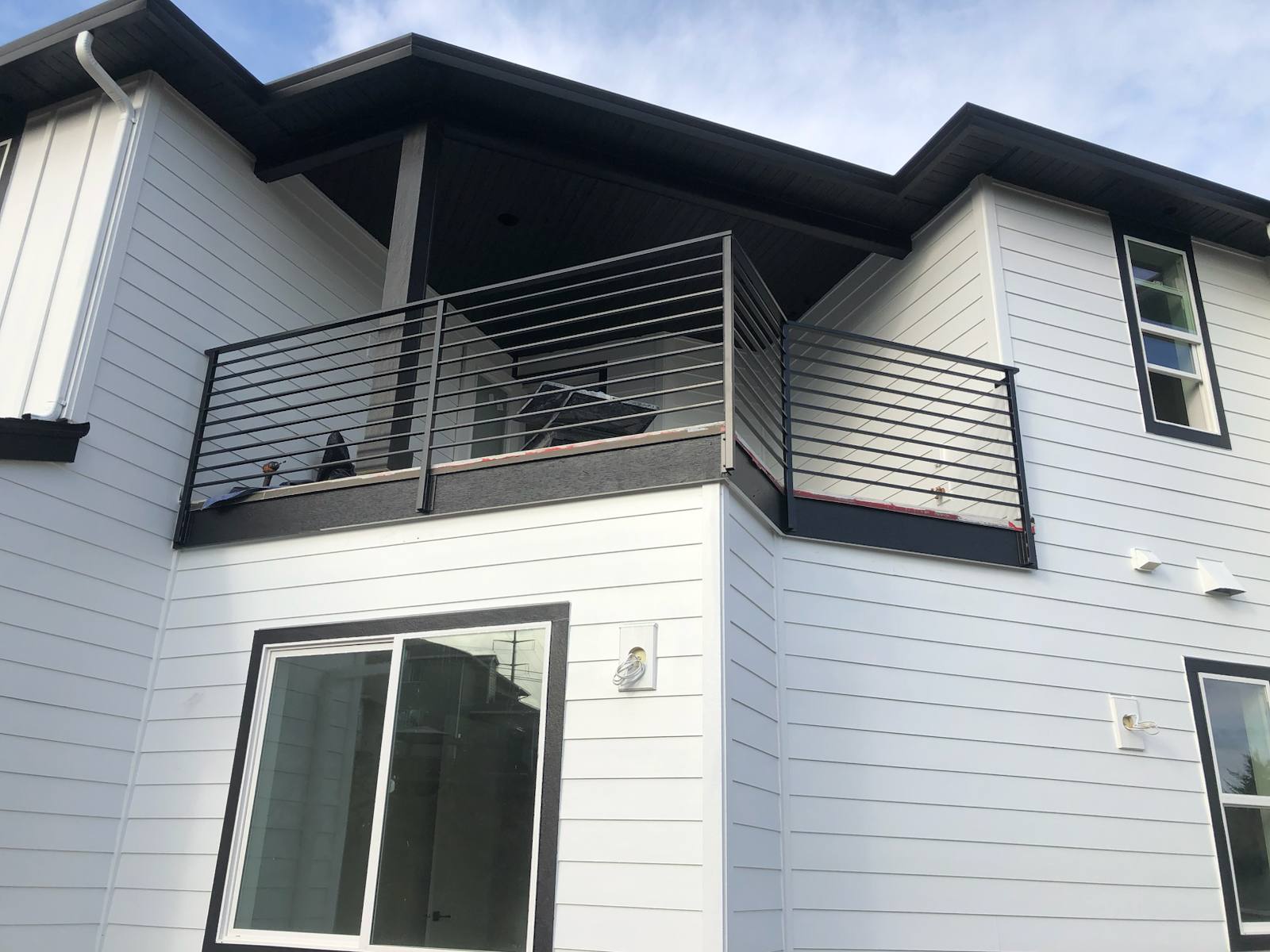 Modern metal deck railing on an elevated deck — Vancouver, WA area
